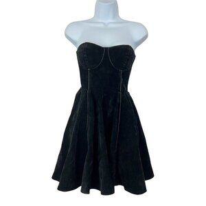 Mink Pink Size XS Saint Bernadette Strapless Faux Suede Black Dress
